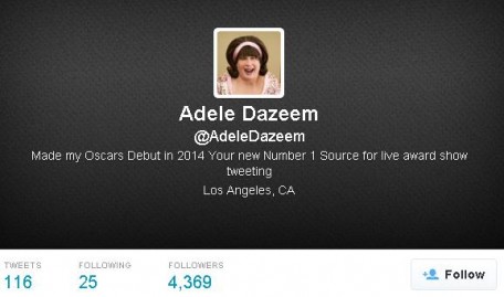 Parody Adele Dazeem twitter account created right after John Travolta's mistake at the 204 Oscars