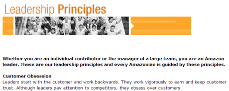 Amazon's first leadership principle: Customer obsession.