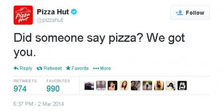 Pizza Hut's 2014 Oscars tweet gets 974 retweets