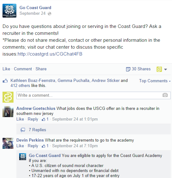 US Coast Guard asks questions on Facebook